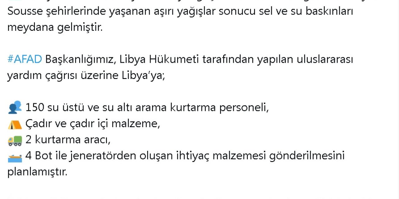 Afad, Libya'da Yaşanan Sel Felaketi Sebebiyle Yardım Gönderecek