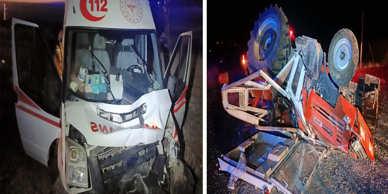 Ambulans traktöre arkadan çarptı: 4 yaralı