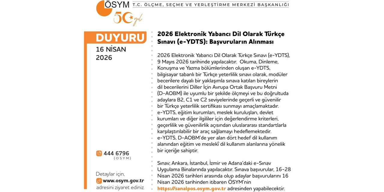 ÖSYM'den Türkiye'de bir ilk: e-YDTS başvuruları açıldı