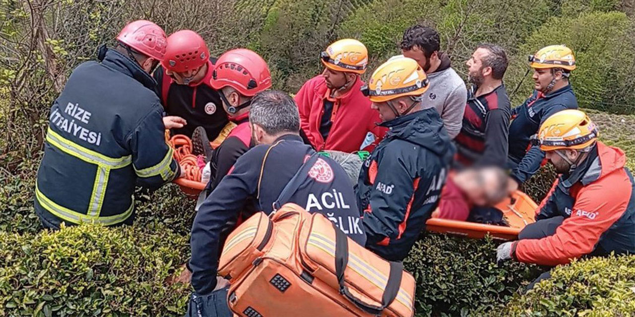 Rize'de çay budaması yapan üretici motorlu tırpanla ayağından yaralandı