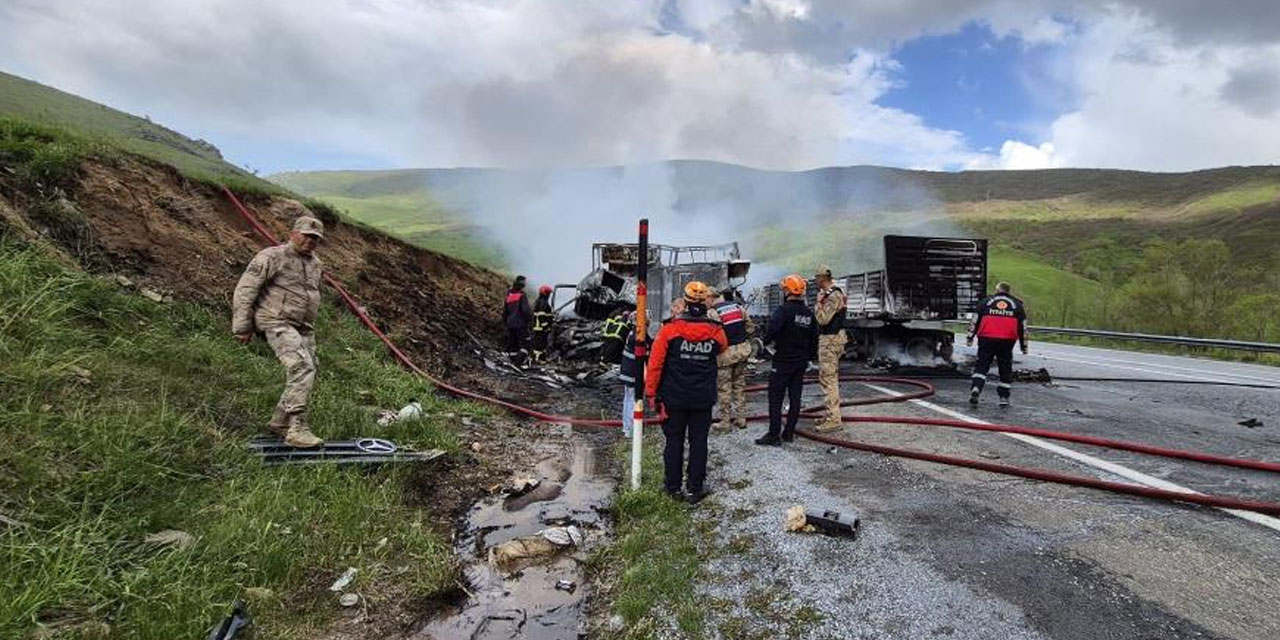 Tırlar kafa kafaya çarpışarak alev topuna döndü: 2 sürücü hayatını kaybetti
