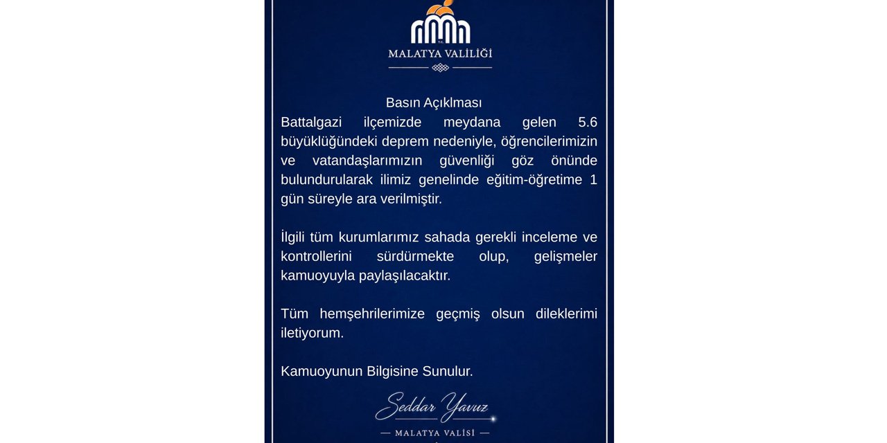 Malatya’da eğitime 1 gün ara verildi