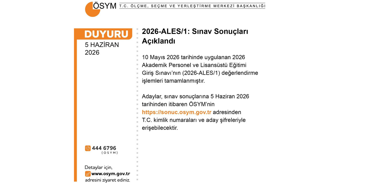 ALES sonuçları açıklandı