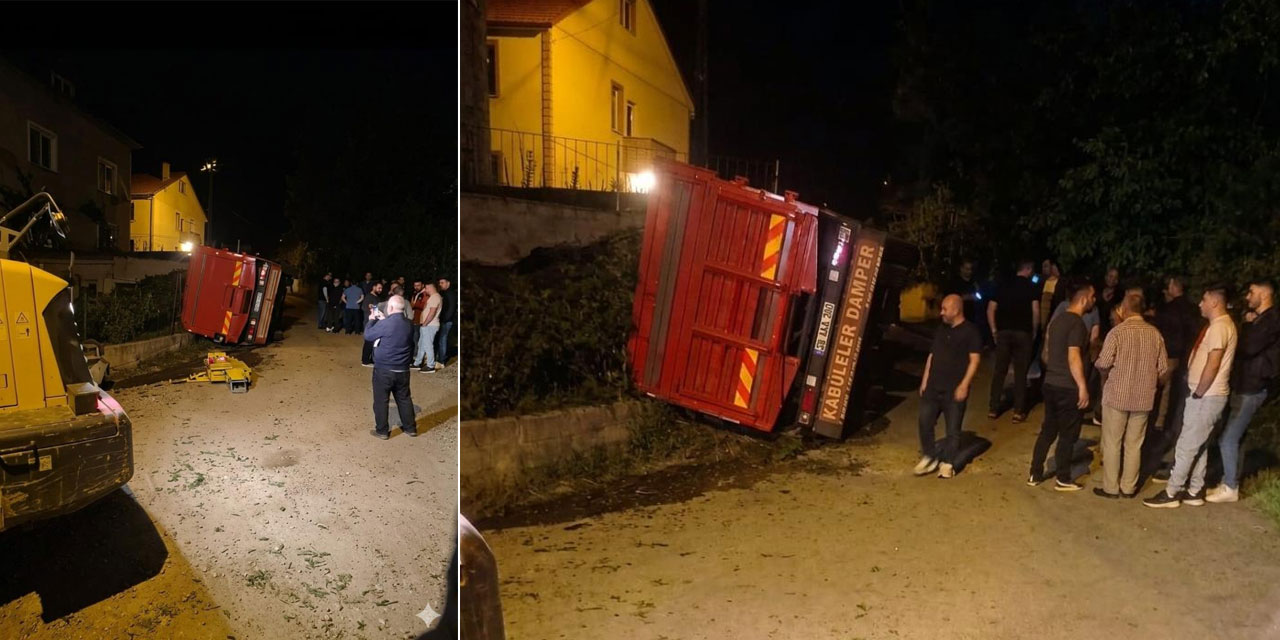 Giresun'da yaş çay yüklü kamyon devrildi