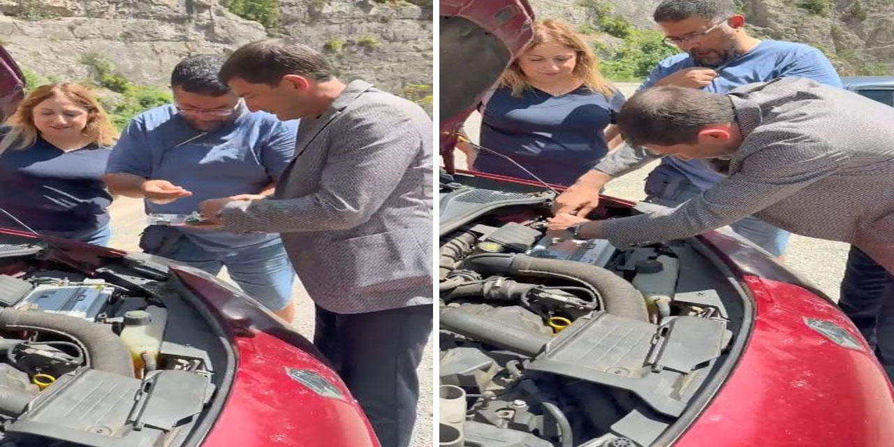 Cehennem Deresi Kanyonu'na gitmek isteyen ailenin aracı yolda kalınca yardımlarına belediye başkanı koştu