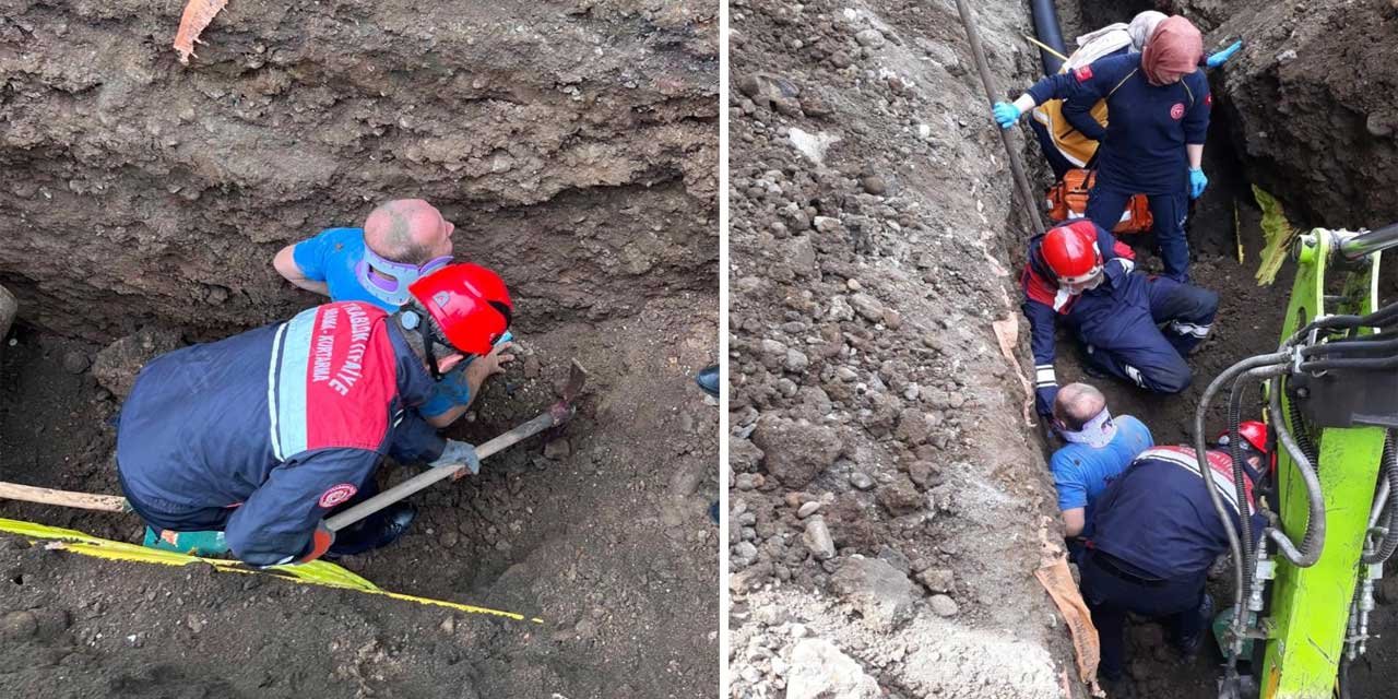 Trabzon'da belden aşağısı toprak altında kalan işçiyi itfaiye ekipleri kurtardı