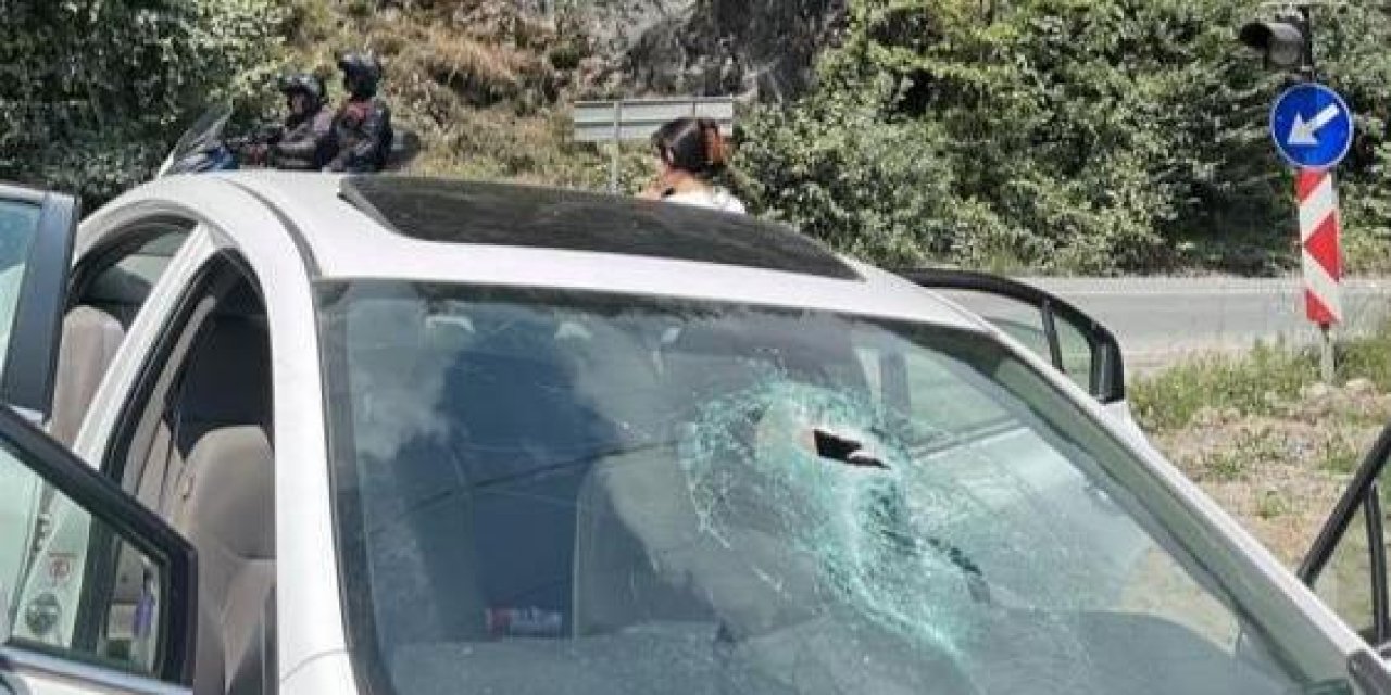 Rize’de otomobilin üzerine kaya düştü: 1 yaralı