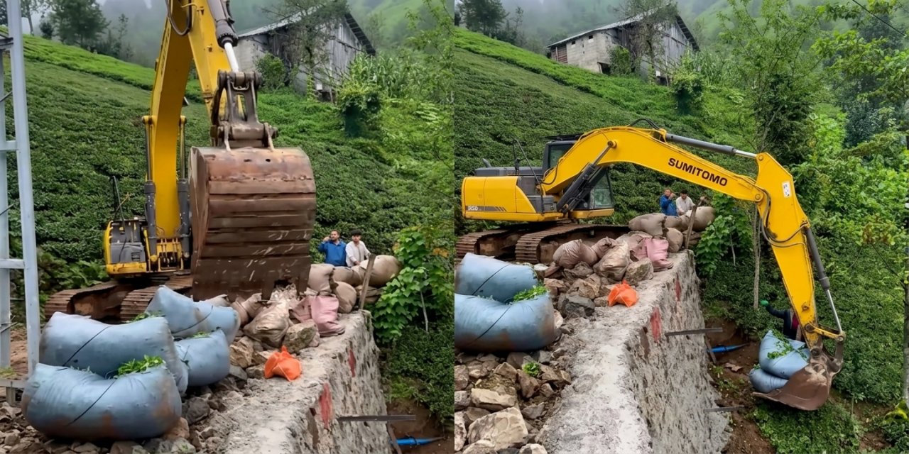 Rize'de iş makinesiyle 'çay taşıma operasyonu'