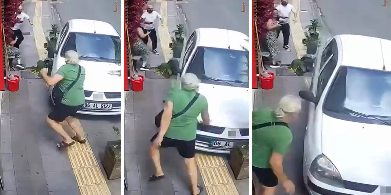 El freni çekilmeyen otomobil kaldırıma çıktı, yaya ezilmekten son anda kurtuldu