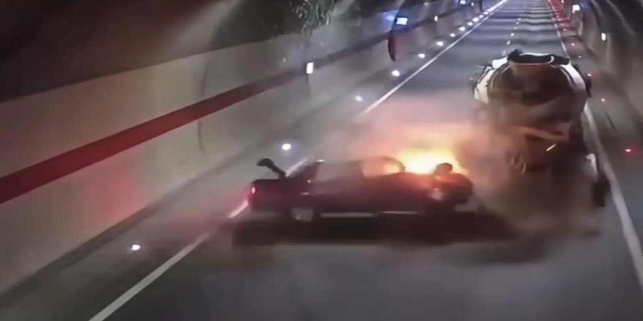 Trabzon'daki tüneldeki kaza kamerada