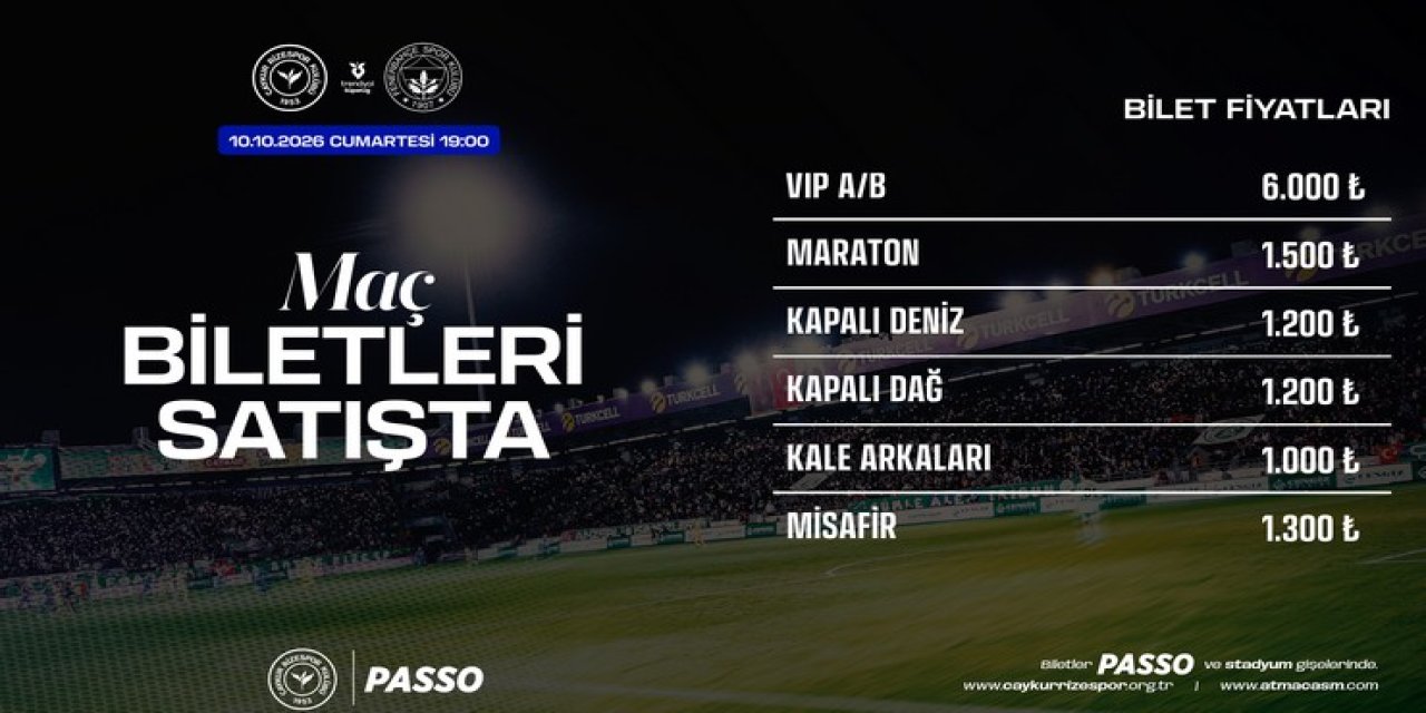Çaykur Rizespor - Fenerbahçe Maçının Biletleri Satışta!