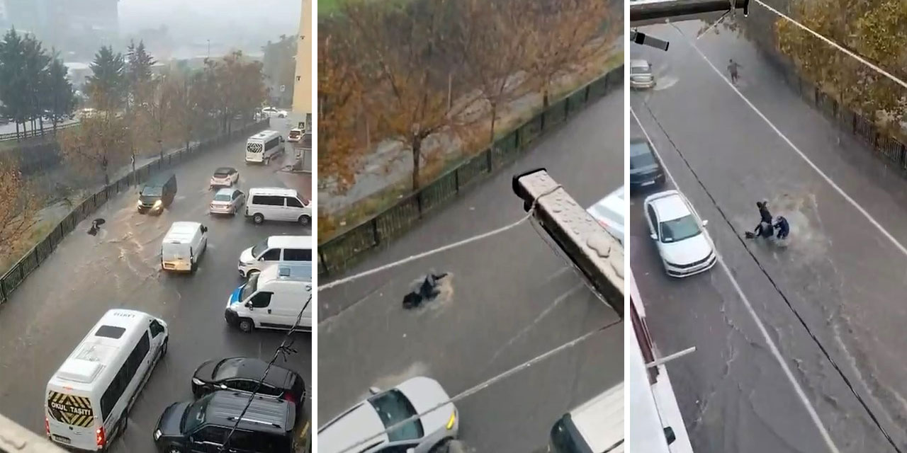 Esenyurt'ta suya kapılan kadın böyle sürüklendi