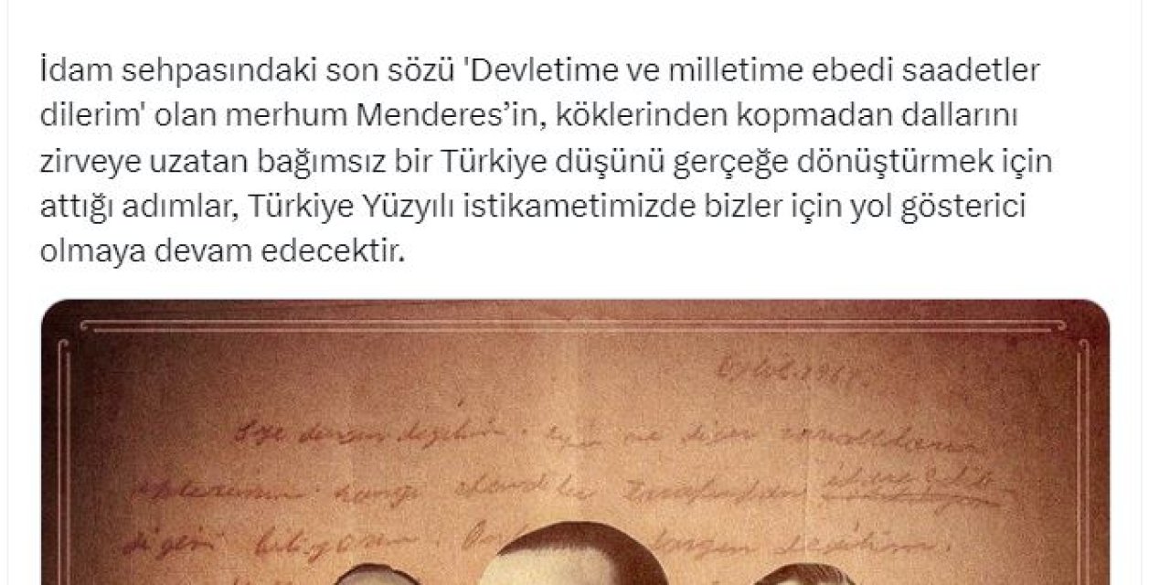 Tbmm Başkanı Kurtulmuş, Adnan Menderes'i Andı