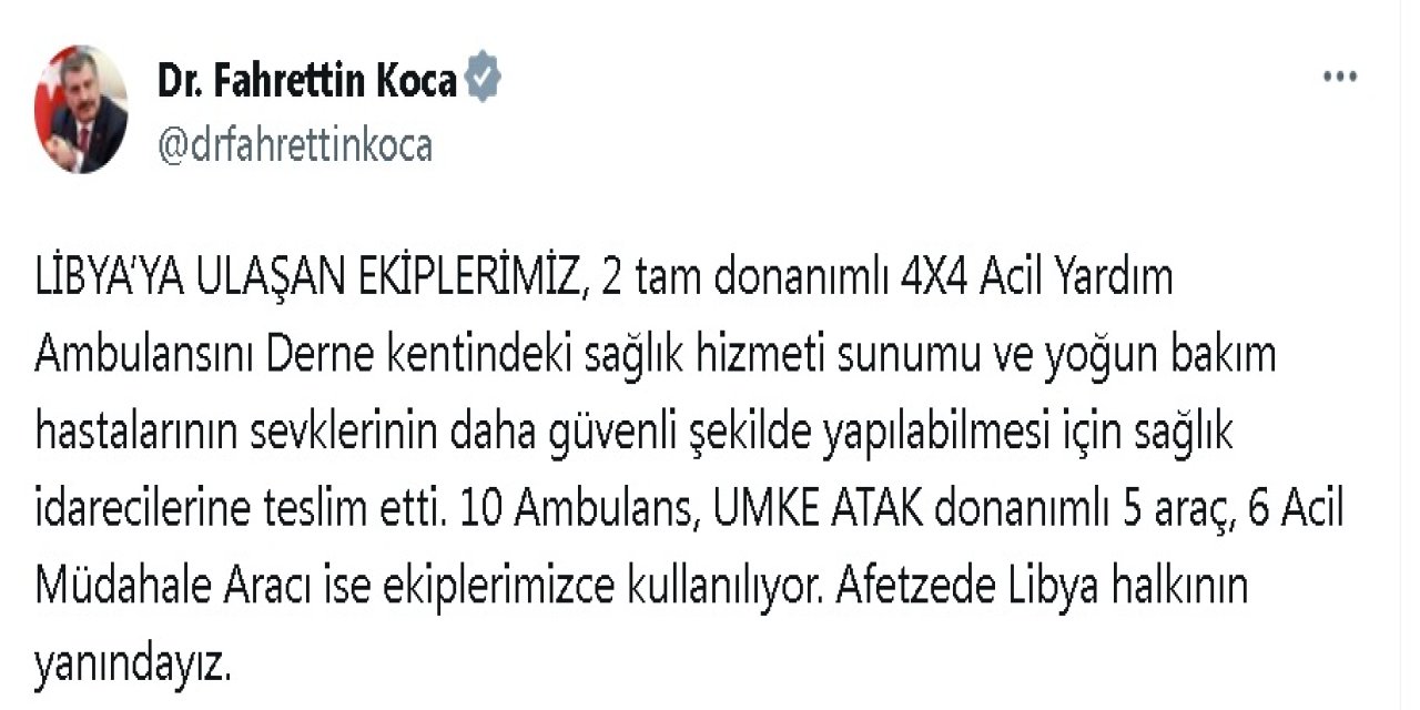 Bakan Koca: Afetzede Libya Halkının Yanındayız