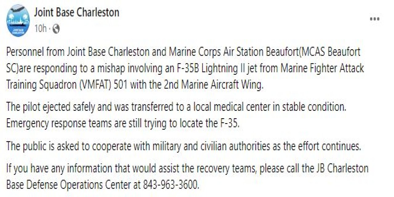 Abd’de F-35 Düştü: Uçak Hala Bulunamadı