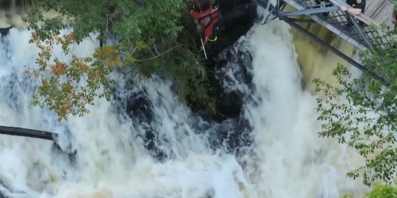 Abd’de Nehir Kenarında Mahsur Kalan Köpeğin Kurtarılma Anları