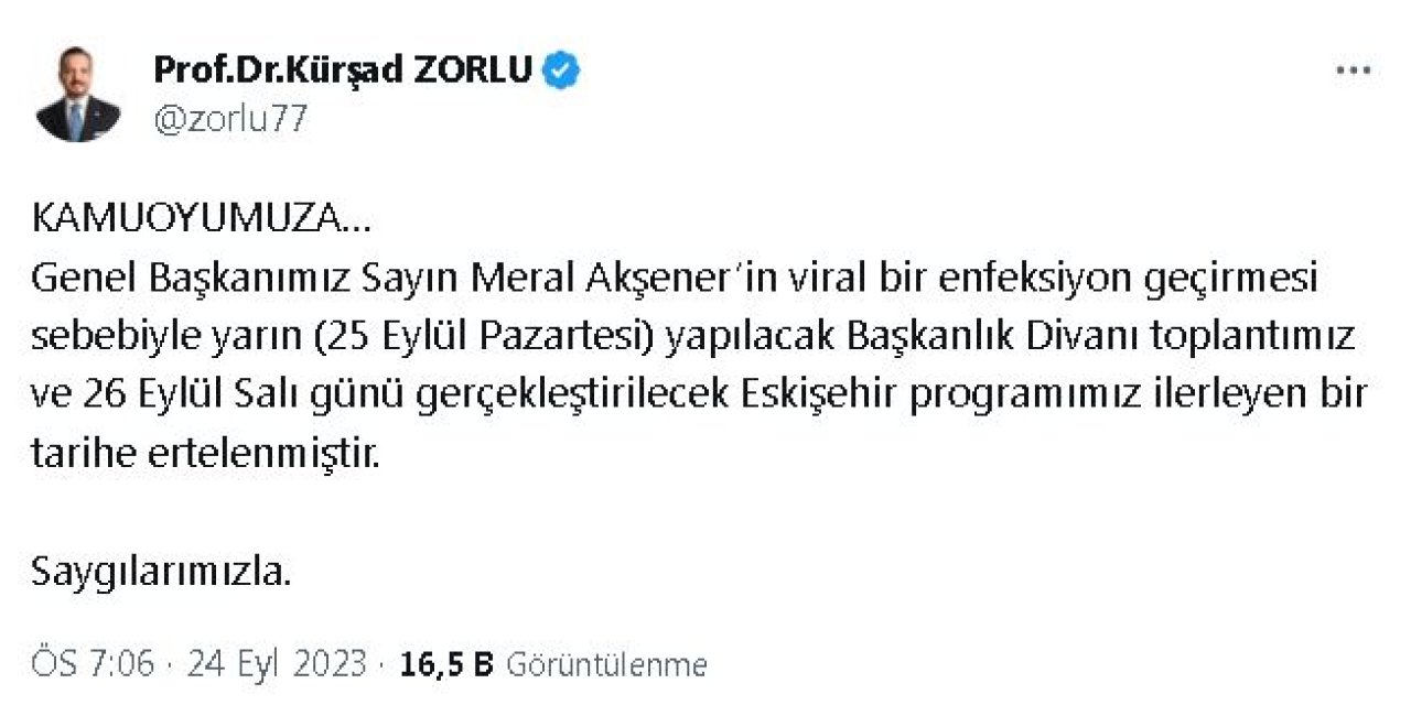 İyi Parti Genel Başkanı Akşener Rahatsızlandı