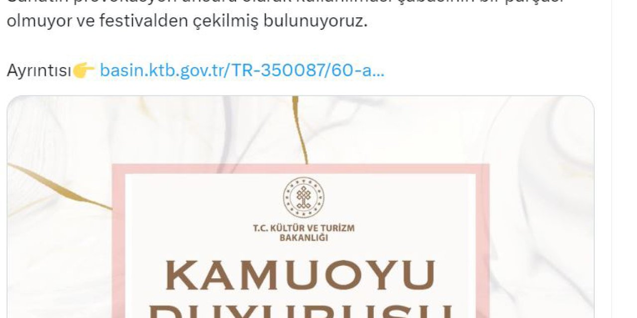 Kültür Ve Turizm Bakanlığı, Altın Portakal'dan Çekildi