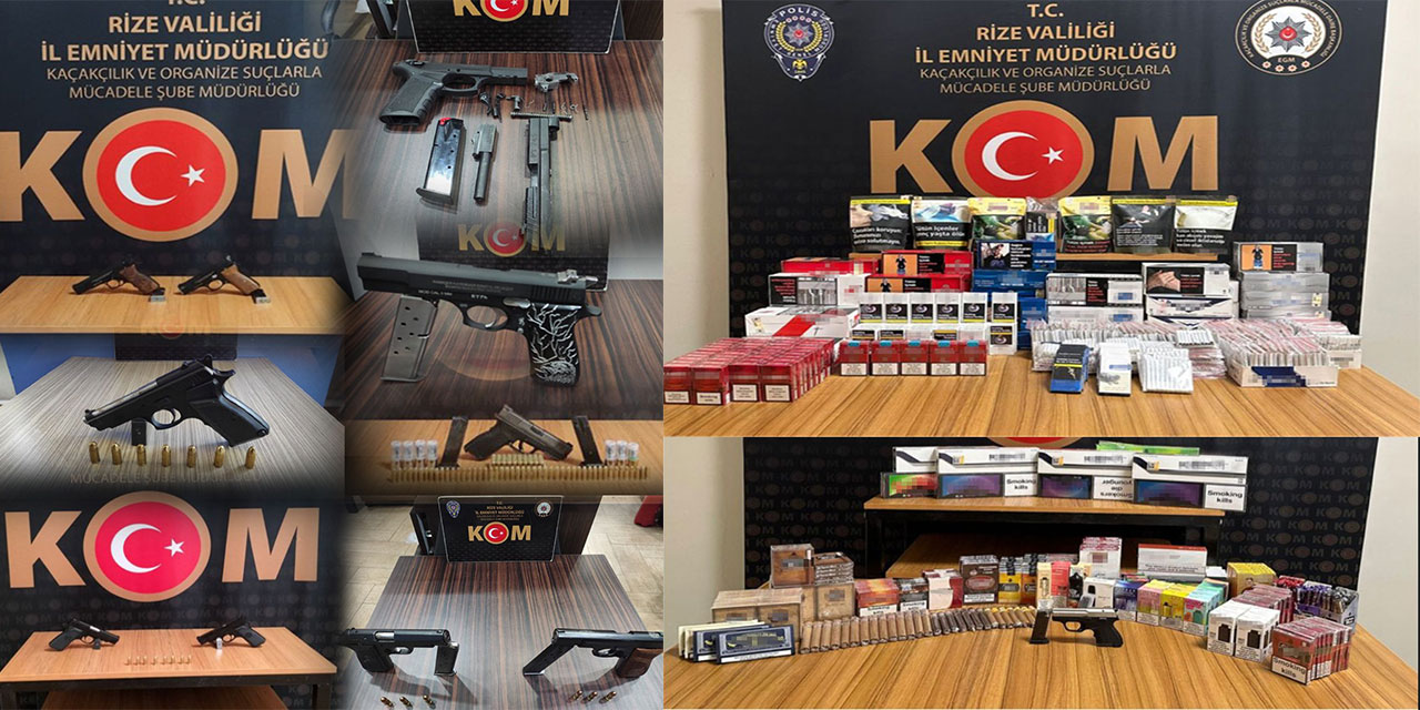 Rize’de Emniyetten Üst Üste Operasyonlar: 11 Adet Ruhsatsız Tabanca, Uyuşturucu ve Kaçak Sigara Ele Geçirildi