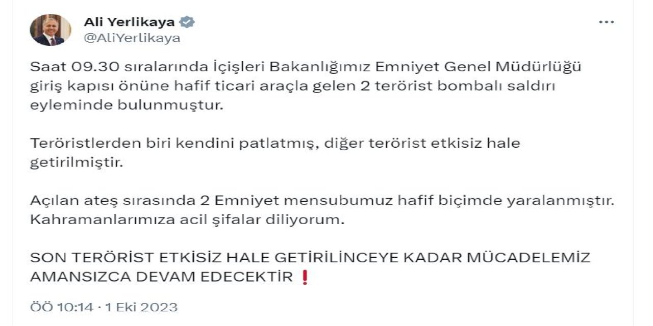 Emniyet Genel Müdürlüğü'ne Bombalı Saldırı Girişimi: 1 Terörist Kendini Patlattı (2)