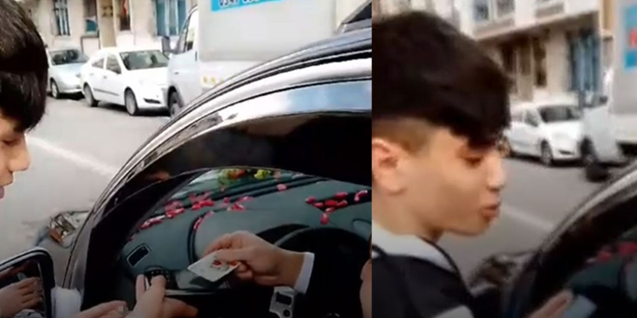 Pos makinesi ile gelin arabasının önünü kesip bahşiş aldı