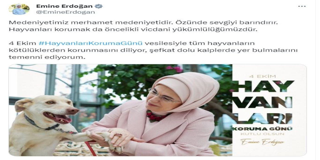 Emine Erdoğan: Hayvanları Korumak Vicdani Yükümlülüğümüzdür