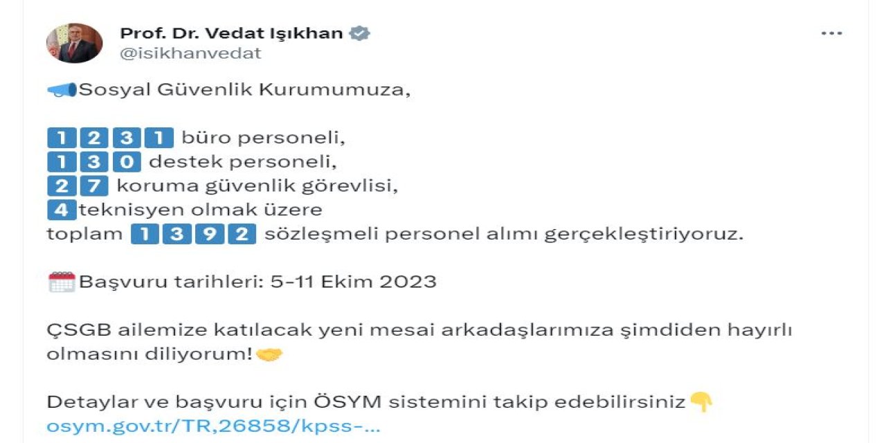 Bakan Işıkhan: Sgk'ya 1392 Sözleşmeli Personel Alacağız