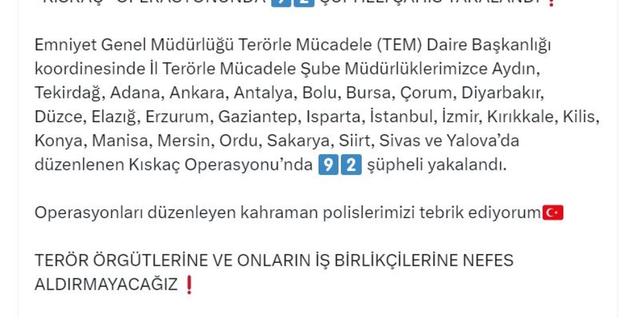 26 İlde Deaş'e Yönelik Operasyon: 92 Gözaltı