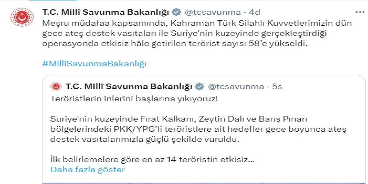 Msb: 58 Terörist Etkisiz Hale Getirildi (2)