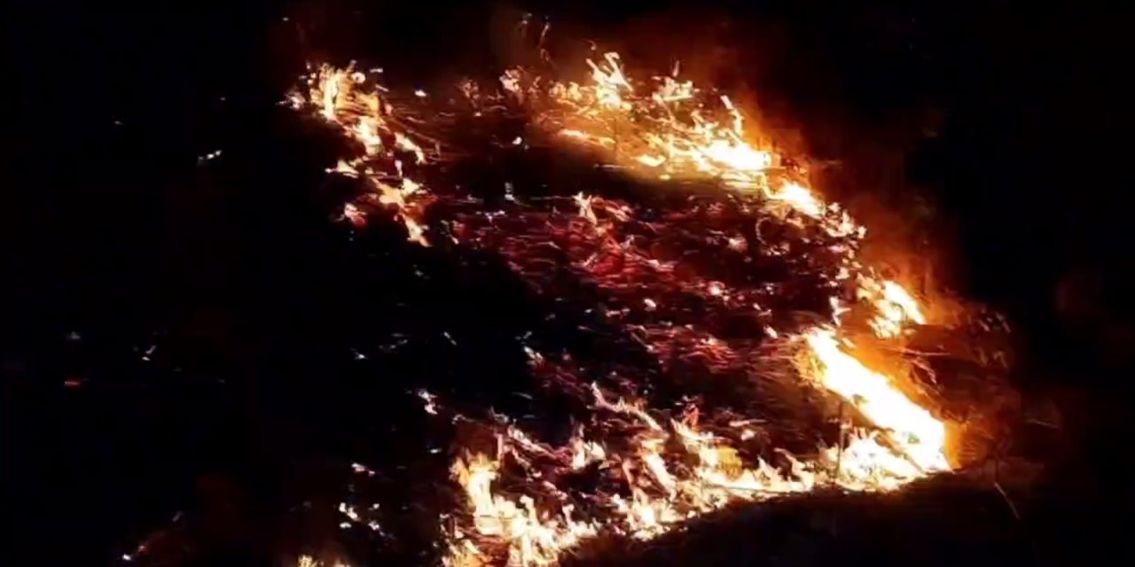 Otluk Yangınında Alevler Demiryoluna Sıçradı, Yük Treni 2 Saat Raylarda Bekledi