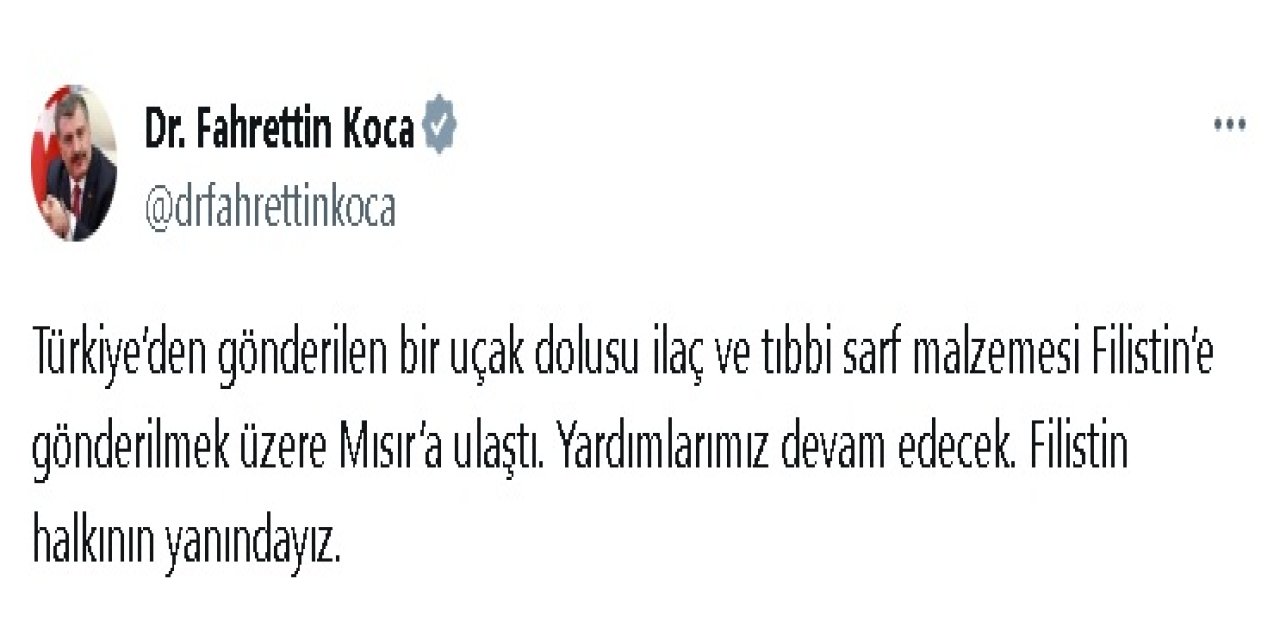 Bakan Koca'dan Filistin'e Gönderilen Sağlık Malzemelerine İlişkin Açıklama