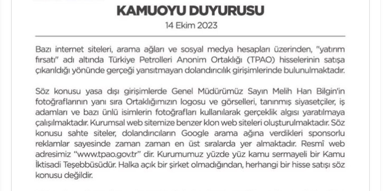 Tpao'dan Dolandırıcılara Karşı Uyarı