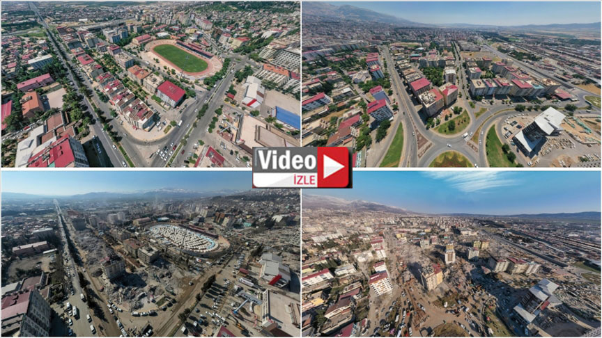 Deprem öncesi ve sonrası çekilen fotoğraflar kentteki yıkımı ortaya koyuyor