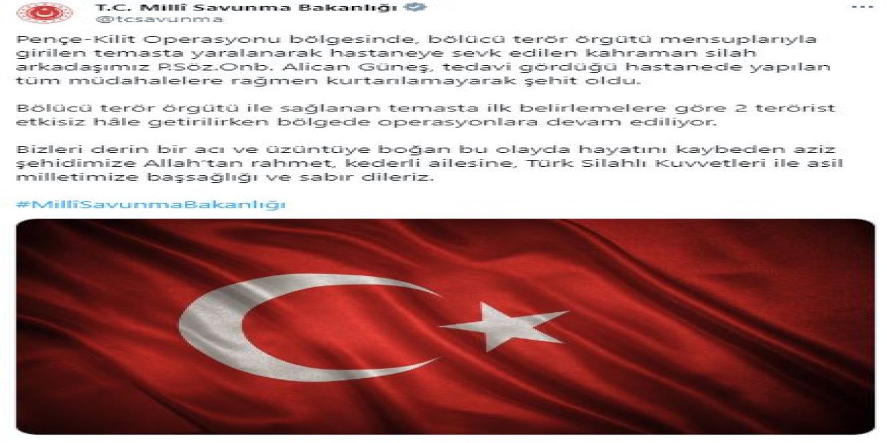 Msb: Pençe-kilit Bölgesinde 1 Asker Şehit Oldu