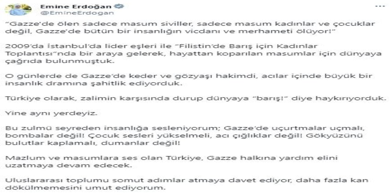 Emine Erdoğan: Gazze'de Uçurtmalar Uçmalı, Bombalar Değil