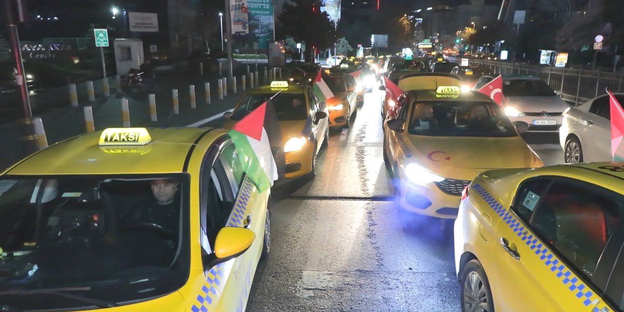 Taksicilerden Filistin'e Destek Konvoyu