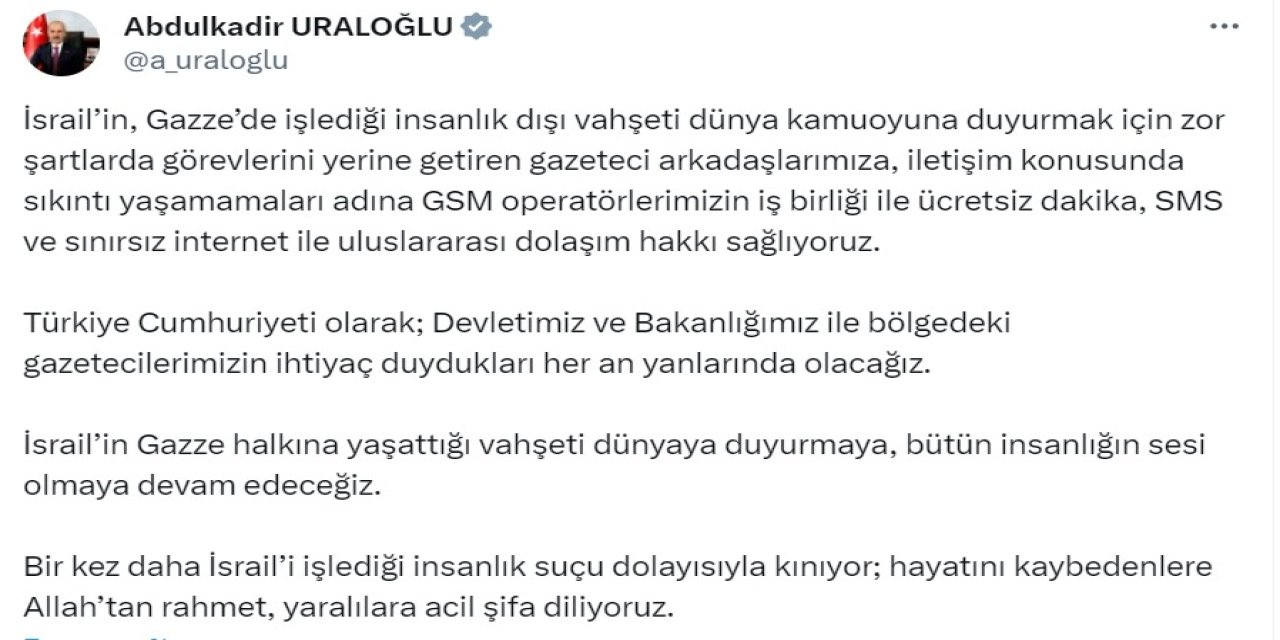 İsrail Ve Filistin'de Görev Yapan Gazetecilere Ücretsiz İletişim İmkanı