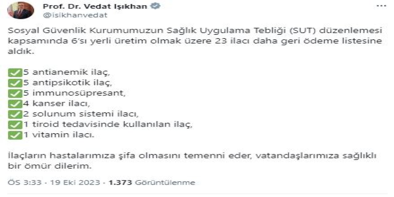 23 İlaç, Sgk'nın Geri Ödeme Listesine Alındı