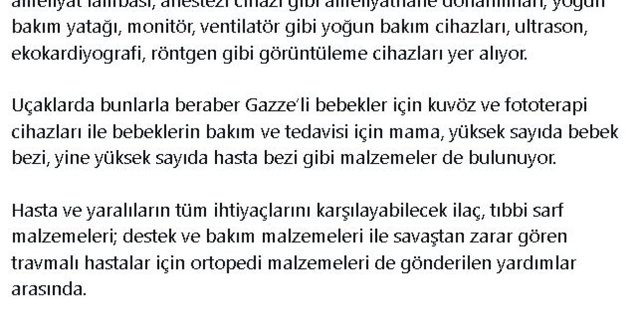 Türkiye'den Gazze'ye 4 Uçak Yardım Malzemesi