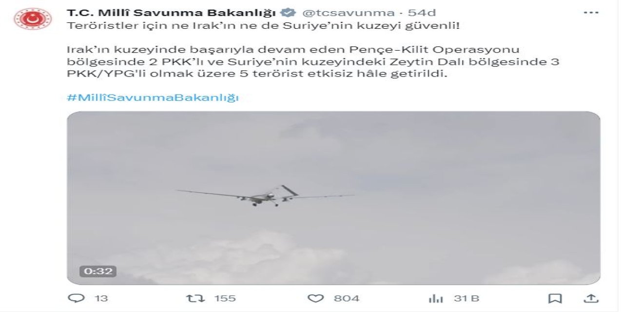 Msb: 5 Terörist Etkisiz Hale Getirildi