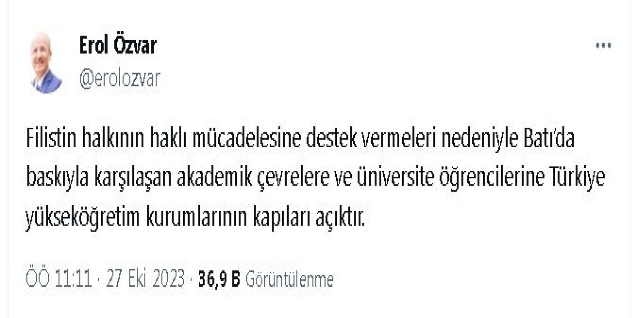 Özvar: Filistin'e Destekleri Nedeniyle Baskı Gören Akademik Çevrelere Üniversitelerimiz Açıktır