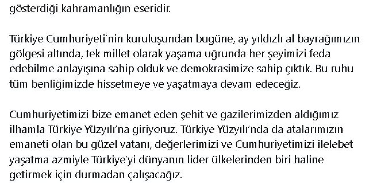 Cumhurbaşkanı Yardımcısı Yılmaz'dan 'Cumhuriyet Bayramı' Mesajı