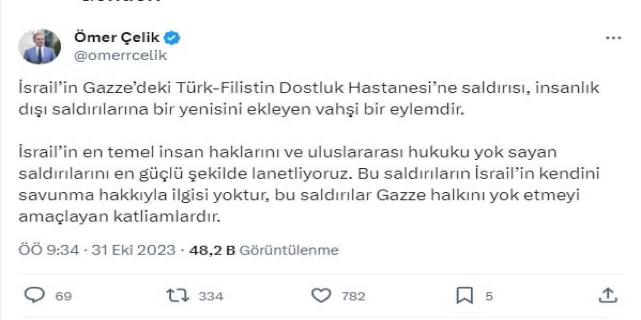 Ak Parti Sözcüsü Çelik: İsrail'in Saldırılarını En Güçlü Şekilde Lanetliyoruz