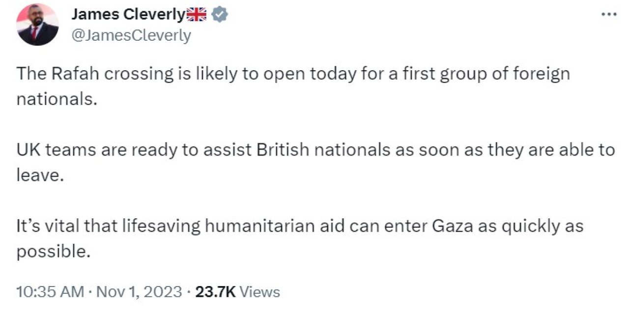 İngiltere: Refah Sınır Kapısı Bugün Çıkışlara Açılabilir