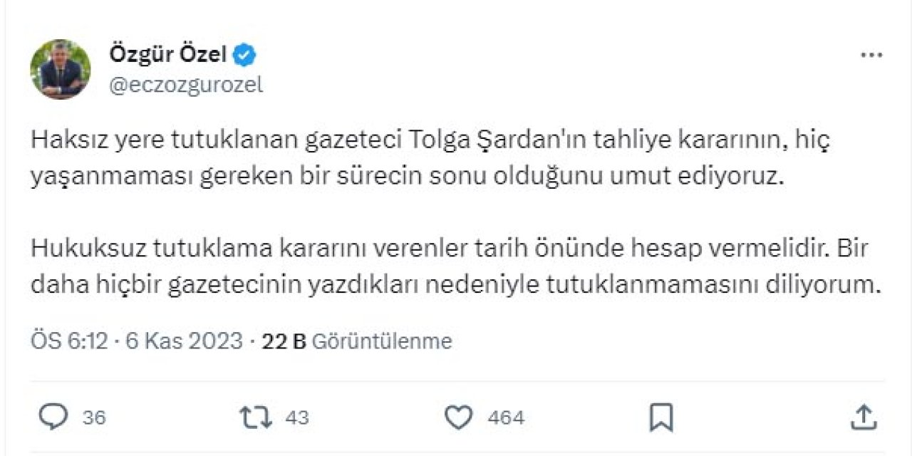 Özgür Özel: Hukuksuz Tutuklama Kararını Verenler Tarih Önünde Hesap Vermelidir