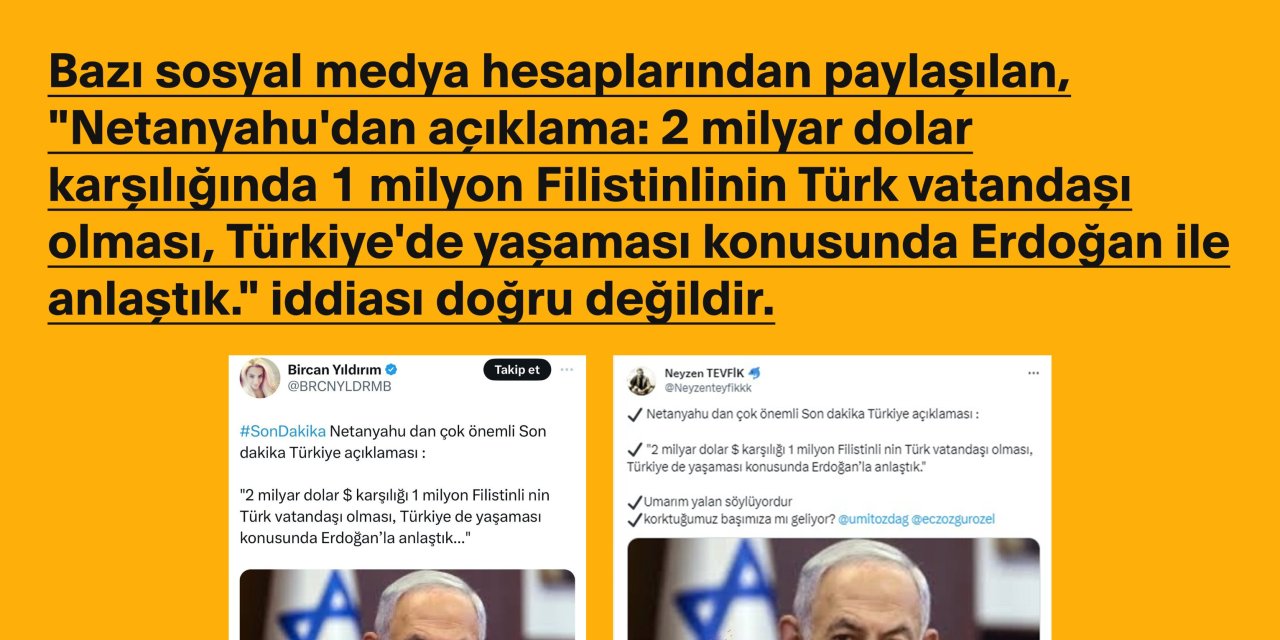 '1 Milyon Filistinli Türk Vatandaşı Olacak' İddiasına Yalanlama