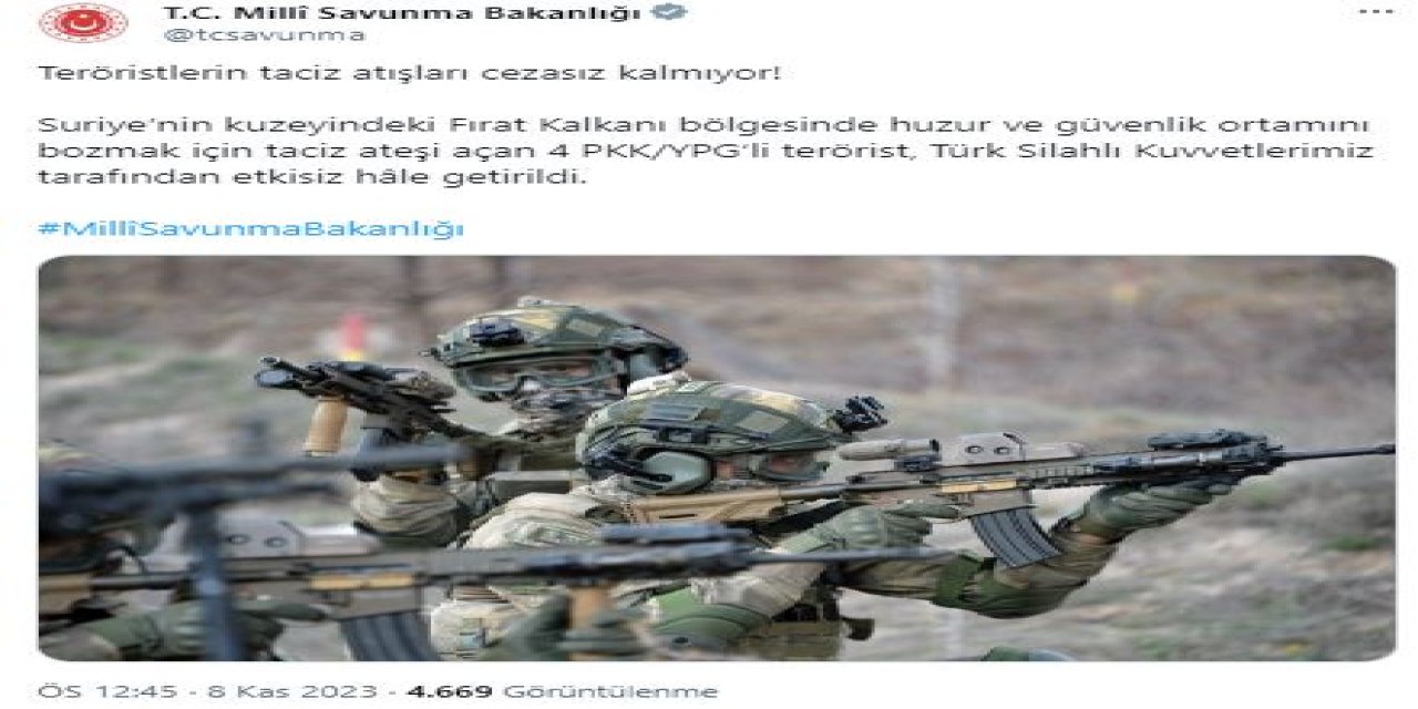 Msb: 4 Terörist Etkisiz Hale Getirildi