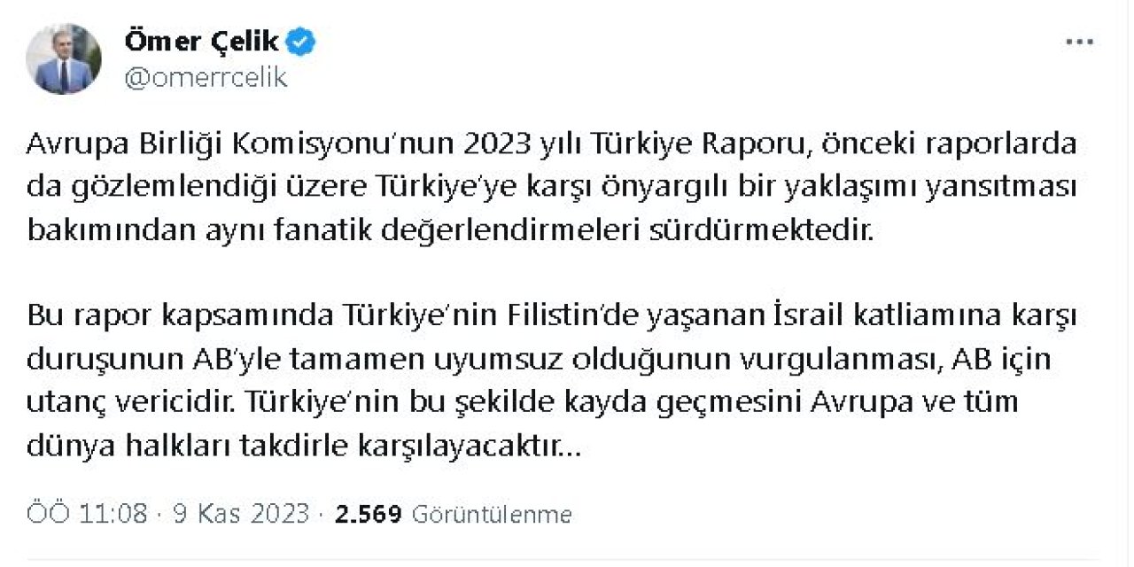Ak Parti'li Çelik: Bu Rapor Ab İçin Utanç Vericidir