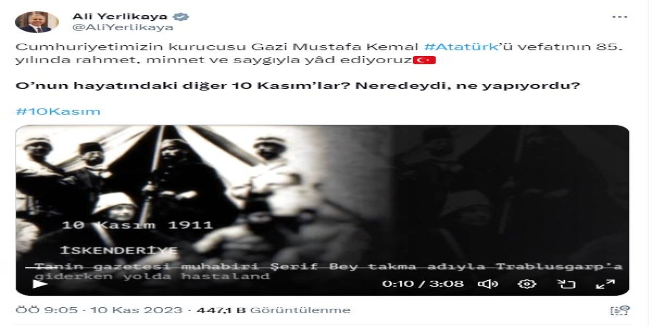 Bakan Yerlikaya, '10 Kasımlar' Videosu İle Atatürk'ü Andı