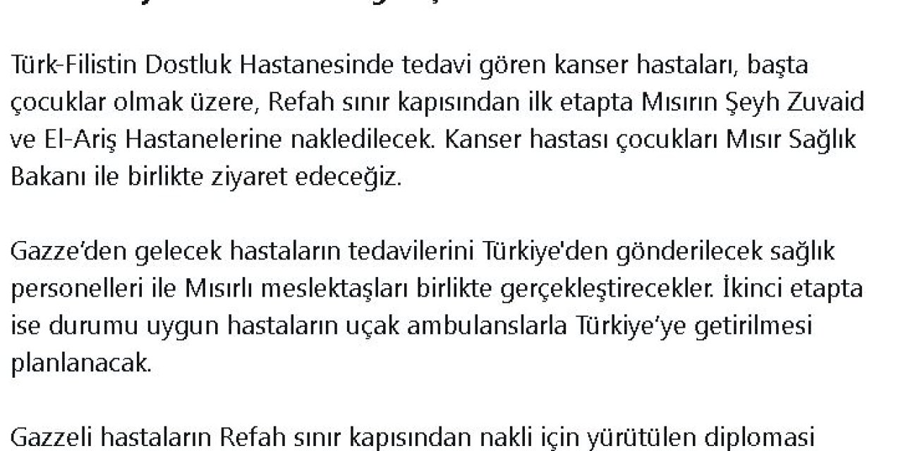 Bakan Koca: Gazze'den Gelecek Hastaların Tedavisini Türk Ve Mısırlı Hekimler Gerçekleştirecek